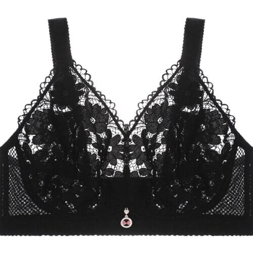 Fikoo Summer Beauty Back Push up Sexy Lace Bra Thin Plus Size Bras for Women E Cup Underwear 38 40 46 48