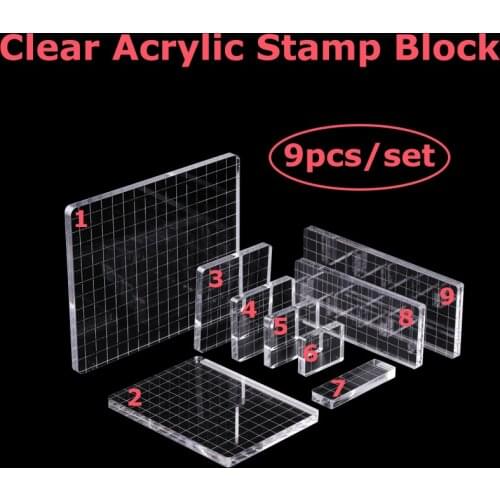 9pcs/set Clear Acrylic Stamp Block Transparent Pad for DIY Scrapbooking Photo Album Decor Stamping Tool 2021 Hot Sale