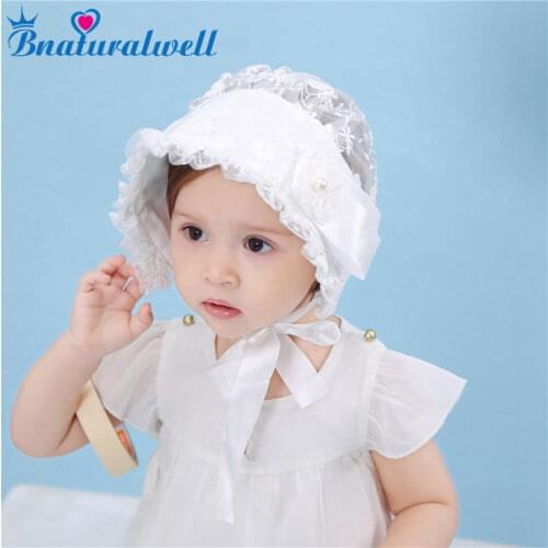 Bnaturalwell Baby Girls Bonnet Wedding Bonnet Toddler Hats Lace Flower Hat Christening Bonnet Gift Newborn Photo Prop H057