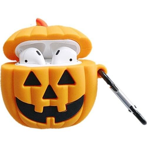 DHL For Silicone Halloween Pumpkin Wireless Bluetooth Earphone Case for Airpods Full Protective Case for Airpods Soft Case Cover