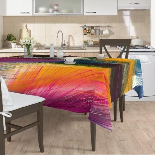 Table cloth living room kitchen colorful feather patterned micro fabric cover with runner pattern Free Shipping