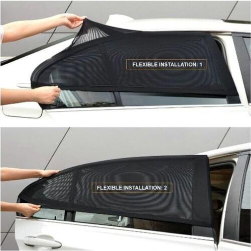 Car Sun Visor Rear Side Window Sun Shade Mesh 2Pcs Black Auto Sunshade Curtain Fabric Car Mosquito Net Shield UV Protector