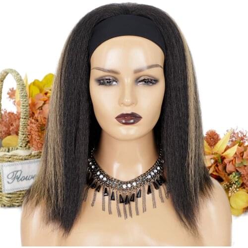 Vigorous Synthetic Kinky Straight Headband Wigs for Black Women 14 Inch Synthetic Headband Wig Yaki Straight Hair Easy to Wear