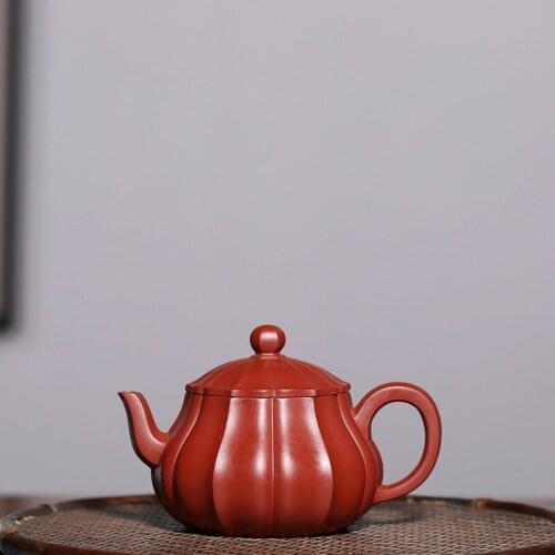 Yixing purple clay pot genuine famous artists hand-made original mine big red robe ribbed pan pot Kungfu Teapot Tea Set