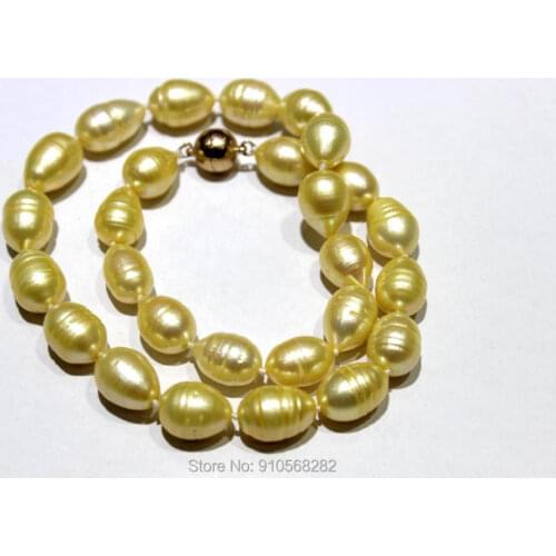 Yellow freshwater pearl necklace in droplet shape 10x12mm-11x14mm 45cm