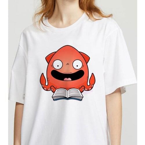 Women Graphic Tee Female T Shirt Funny octopus Cartoon T-Shirt White Tshirt Summer Tops Round Neck T-shirts Clothes