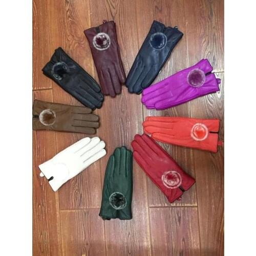 Real Sheepskin Leather Gloves Women Winter Warm Genuine Leather Warm Glove With Rex Eabbit Fur Rose Female