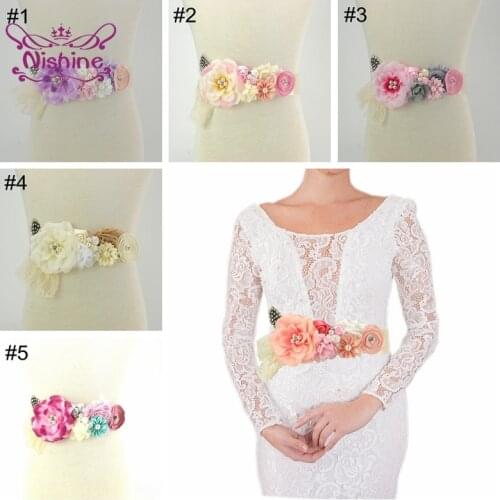 Womens Pearl Floral Sash Handmade Rose Flower Feather Belts Bridesmaid Dress Decoration Maternity Waistband Photography Props