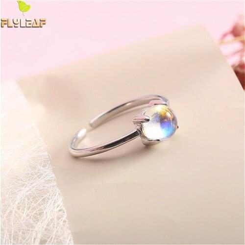 Flyleaf 925 Sterling Silver Rings For Women Simple Natural Gemstone Moonstone Simple Open Ring Fashion Wedding Jewelry Party