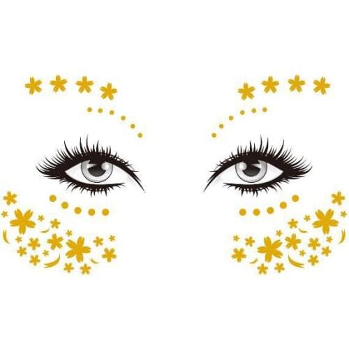Gold Face Temporary Tattoo Sticker flower Waterproof Freckles Makeup Eye Decal Body Art for Girl Kid design 18