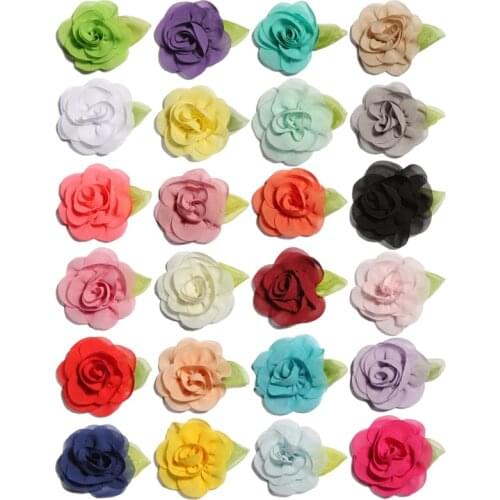 10PCS 5.5cm Newborn Fashion Rolled Decorative Fabric Flowers with Leaves for Home Garden Chiffon Flowers for Wedding Decoration
