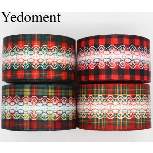 10 Yards 1.5'' 38MM Check lace Printed Grosgrain Ribbons For Hair Bows DIY Handmade Materials Y19101602