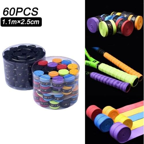 60Pcs Anti-slip Fishing Rods Grip Sweatband Solid Color Badminton Tennis Racket Handles Tapes Sweatband