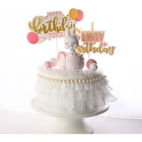 Happy Birthday Cake Toppers Acrylic Classic Birthday Cupcake Topper Dessert Decoration For Baby Shower Cake Supplies