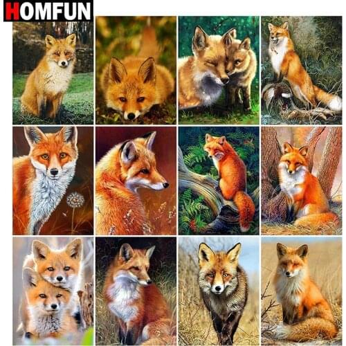 HOMFUN Full Square/Round Drill 5D DIY Diamond Painting "Animal fox landscape map" Embroidery Cross Stitch 5D Home Decor Gift