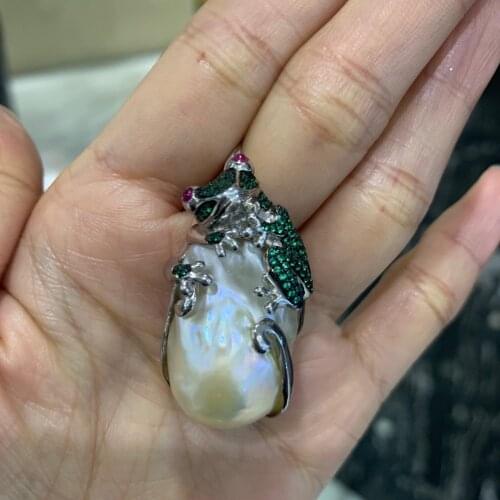 Baroque natural fresh water pearl pendant 925 sterling silver with cubic zircon frog fine women jewelry only 1 piece