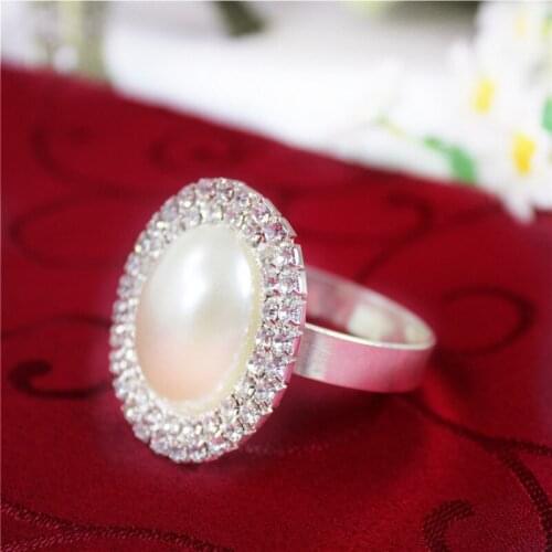 Free Shipping 12pcs/lot Pearl Serviette Holder Ribbon Buckle For Wedding Cheap Fashion Shinning High Quality Crystal Napkin Ring