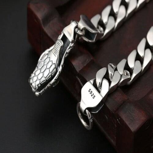100%925 pure silver jewelry Thai silver bracelet for man snake head buckle mens bracelet personalized gift S925 silver bracelet