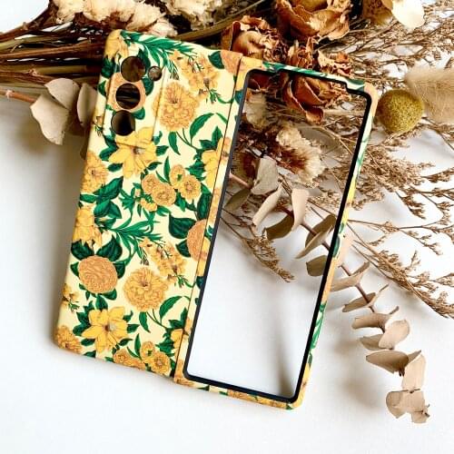 For Samsung Galaxy Z Fold 2 5G Case Cute Floral Matte Hard PC Full Protective Lens Shockproof Flip Phone Cover Shell Funda