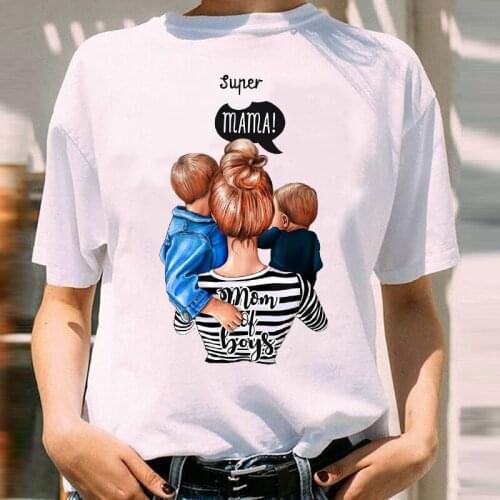 Women Graphic Striped Boy Casual Mom Mama Mother Cartoon Spring Summer Fashion Print Female Clothes Tops Tees Tshirt T-Shirt