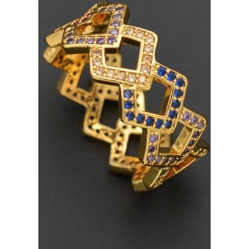 Geometric Prismatic Ring Plated In 18k Gold Inlaid Colored Zircon Ring For Womens Jewelry To Attend Wedding Banquets