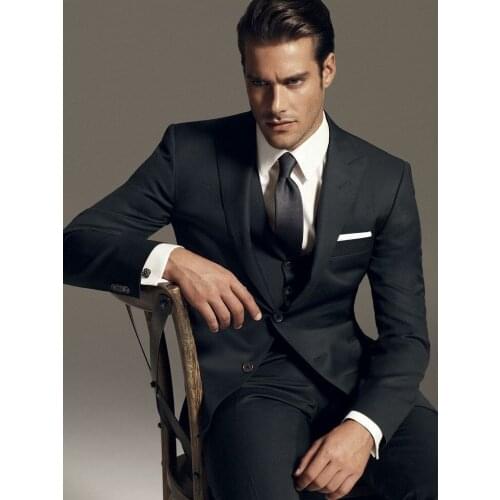 Hot Sales Black Business Men Suits Custom Made, Bespoke Classic Black Wedding Suits For Men, Tailor Made Groom Tuxedos For Men