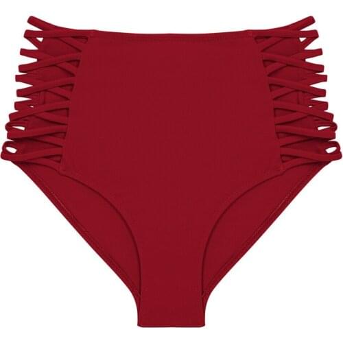 LOOK FOR YOUR WONDERFUL NIGHTS WITH ITS STUNNING Claret Red Basic High Waist Fashion Bikini Bottoms FREE SHIPPING