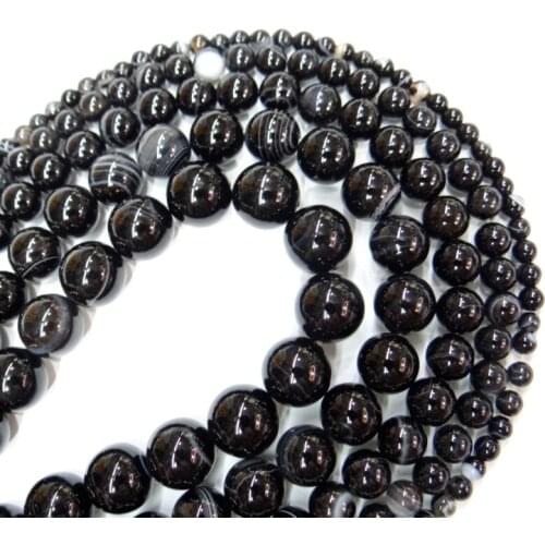 Natural Gem Stone Black Stripe Agat Round Onyx Loose Beads 4 6 8 10 12MM Fit Diy Woman Man Beads For Jewelry Making Accessory