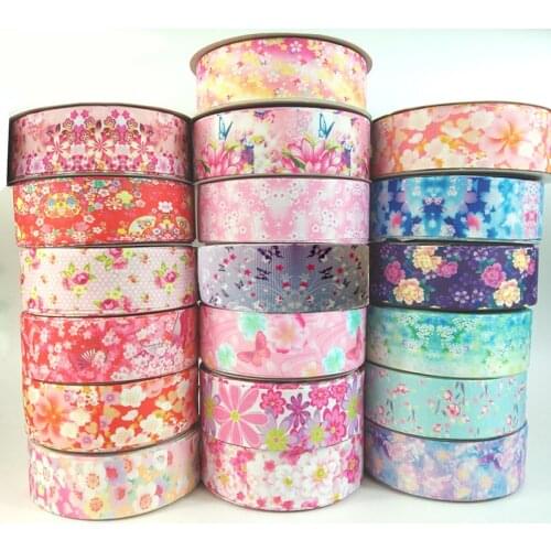 20yards/lot) Lovely Floral Printed 25mm/38mm Grosgrain Ribbon for Crafts DIY Tape for Bow Card Gifts Wrapping Lace Ribbons