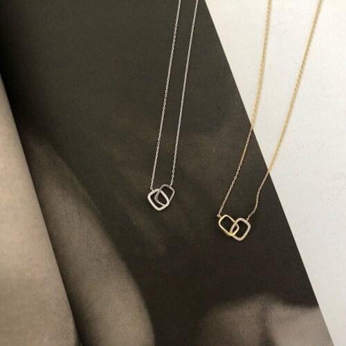 Liemjee Personality Fashion Jewelry Exquisite Double Square Zircon Necklace For Women Feature Namour Charm Gift All Seasons