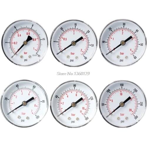 Pressure Gauge 52mm Dial 1/4" BSPT Horizontal 0/15,30,60.100,160,300 PSI & Bar Dropship
