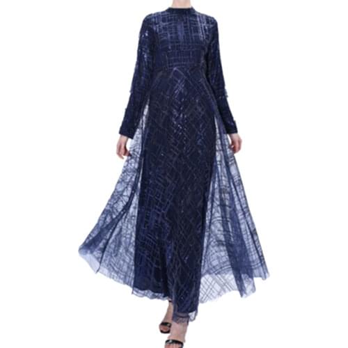 Moroccan Kaftan Dubai Muslim Dresses For Women 2021 Sequins Lace V Neck Long Sleeve Abaya Wedding Turkey Arabic Clothes