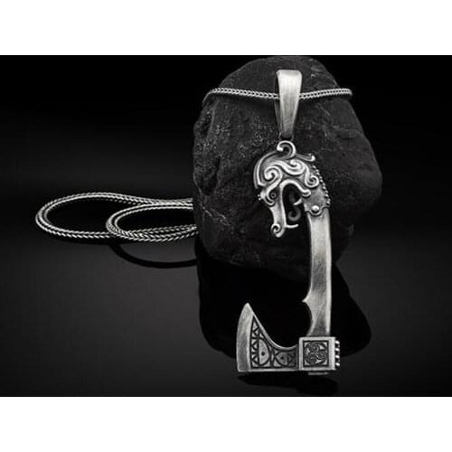 Male necklace Nordic Viking axe Pendant fashion charms necklace Pure tin titanium steel mens neck chain with pendant Whip chain