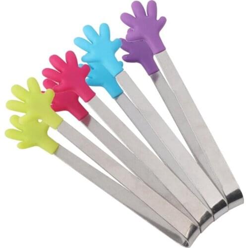 New Portable Creative Small Palm Silicone Clip Non-slip Stainless Steel Mini Food kitchen dishes BBQ Clip Kitchen Tool Tongs