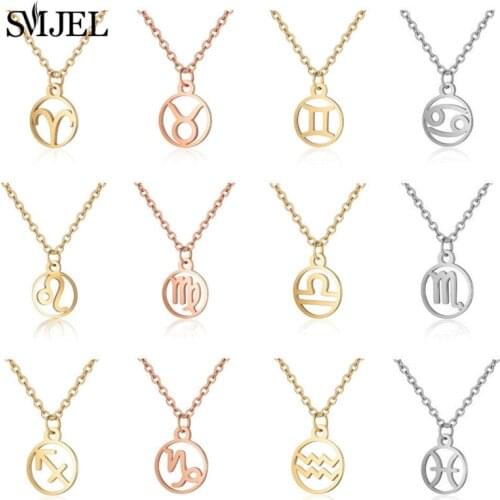 SMJEL Stainless Steel Star Zodiac Sign Necklaces Women 12 Constellation Necklace For Girls Jewelry Collares Largos Kolye