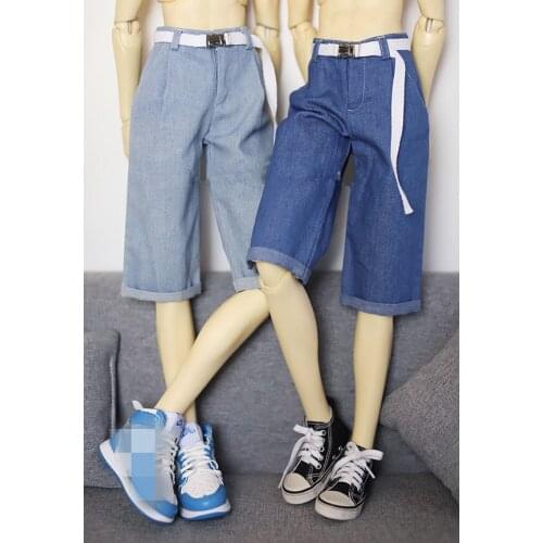 BJD doll dress casual everyday pants 1/3 quarter Uncle size slim jeans with cuffed middle pants and matching belt doll accessory