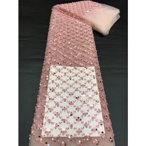 Latest French Nigerian beads/sequins Laces Fabric 2021 High Quality Tulle African Laces Fabric Wedding African French Tulle Lace