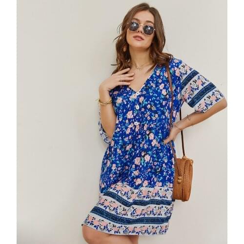 Plus Size Dress Oversized Wome Maxi Dress Floral Print V Neck Bohemian Summer Casual Loose Mini Vestidos Mujer