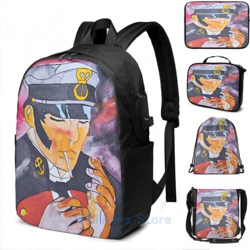 Funny Graphic print Corto Maltese USB Charge Backpack men School bags Women bag Travel laptop bag