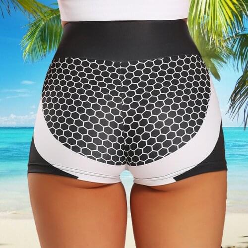 Fashion High Waist Workout Short Pants Vital Honeycomb Print Fitness Yoga Shorts Fitness Running Shorts Sport Women Gym Leggings