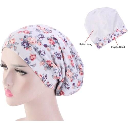 High quality ladies cotton printed hood, double satin lining night cap, hair care cap, headwear cap, hair wrap wholesale SP027