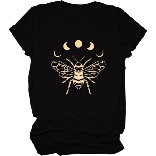 Moon Sun Bee Print Women T Shirt Short Sleeve O Neck Loose Women Tshirt Ladies Tee Shirt Tops Clothes Camisetas Mujer