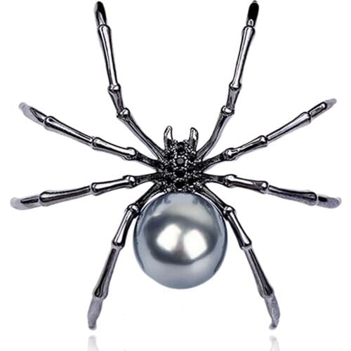 2020 Fashion Jewelry New Korean Costume Cute Crystal Pearl Big Spider Brooch Broches Vintage Animal Brooches For Women Men