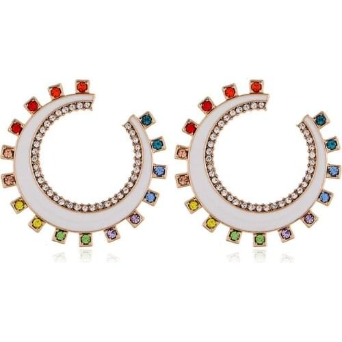 Creative Rhinestone Cute Moon Stud Earrings for Girls Women Korean Style White Enamel Statement Earring Party Jewelry Brincos