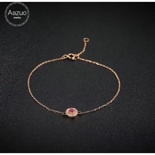 Aazuo Real 18K Rose Gold Real Diamond IJ SI 0.045ct Natural Ruby Round Bracelet gifted for Women Birthday Au750