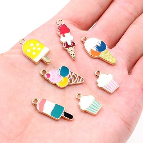 10pcs Summer Dessert Alloy Metal Drop Oil Ice Cream Charms Pendant For DIY Bracelet Necklace Jewelry Making Finding