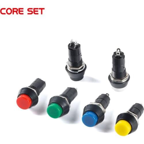 10Pcs PB-305A PB-305B Round Button Switch with Lock self-locking No Lock Reset 2 Pin Red Green Blue Yellow Black White New