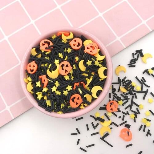100g/lot Halloween Series Pumpkin Skull Mixed Polymer Slices Hot Clay Sprinkles for Crafts DIY Nailart Slime Filling Accessories