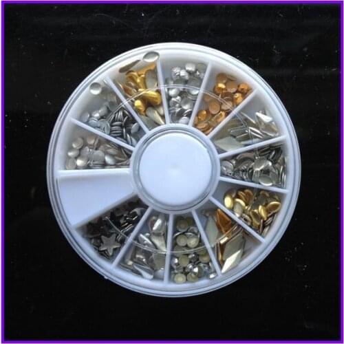 1X Wheel Nail Art Rhinestones Decoration 3D 12 Design Mix Color Glitter Round Star Diamond Gems Nail Studs AA004