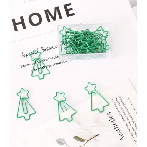 20pcs/box Cartoon Shape Metal Paper Clips Christmas Tree Binder Clips Photos Tickets Notes Document Organizer Clip Stationery